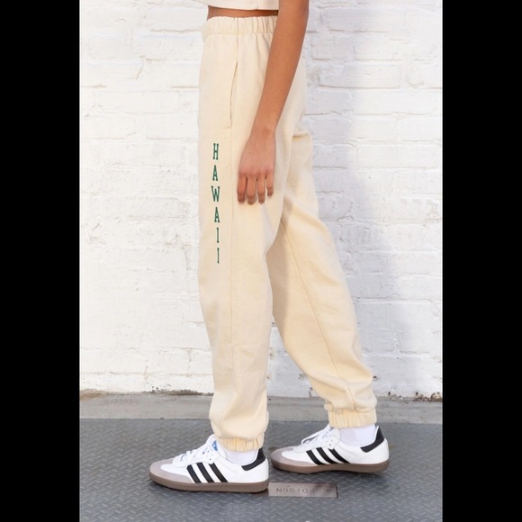 Elastic Waistband White Rosa Sweatpants Brandy Melville Brandy